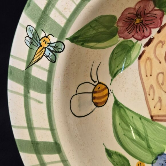 Los Angeles Pottery Laurie Gates Cereal Soup Bowl Bird House Floral Bee Plaid - Picture 6 of 9